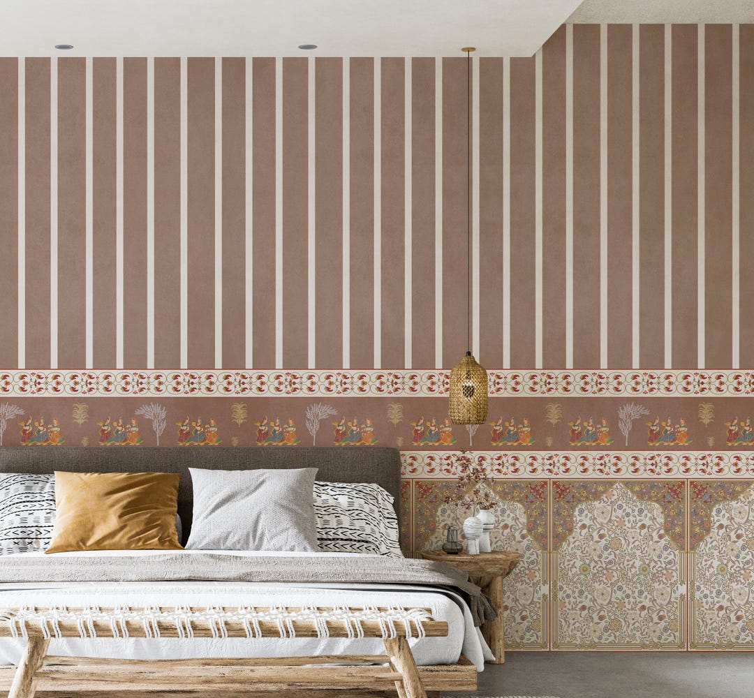 Terracotta Mughal Arch Wallpaper | Vintage Indian Pichwai Floral Wall ...