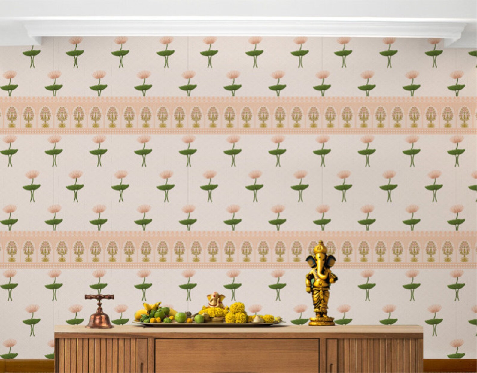 Lotus Pichwai Wallpaper, Indian Aesthetic Wallpaper Mural, Unique Wall ...