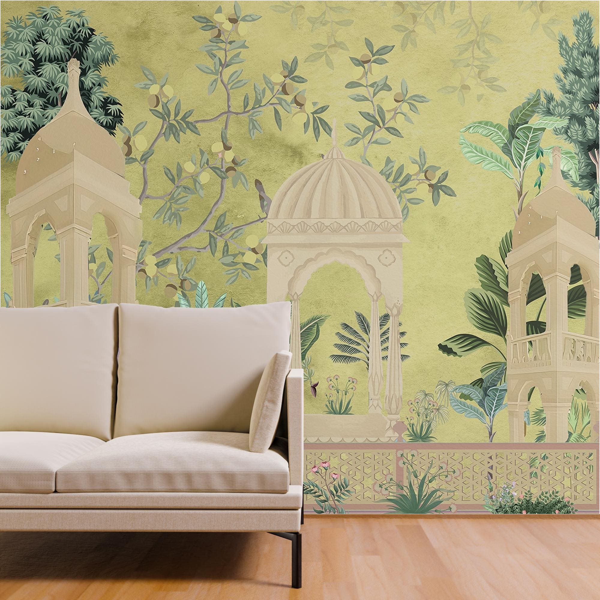 Palace Garden Jharokha Wallpaper Mural, Indian Rajasthani & Mughal Art ...