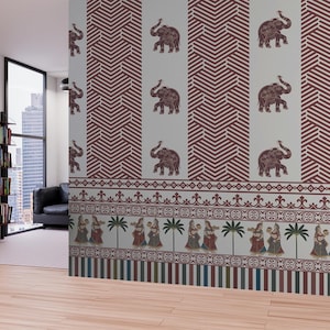 Indian Elephant Pichwai Wallpaper for Temple Room Decor - Traditional ...
