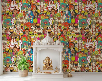 Indian Sacred Hindu Gods Religious Traditional Wallpaper Mural Spiritual Ethnic Cultural & Mythological Canvas Art Home Wallcovering Decor