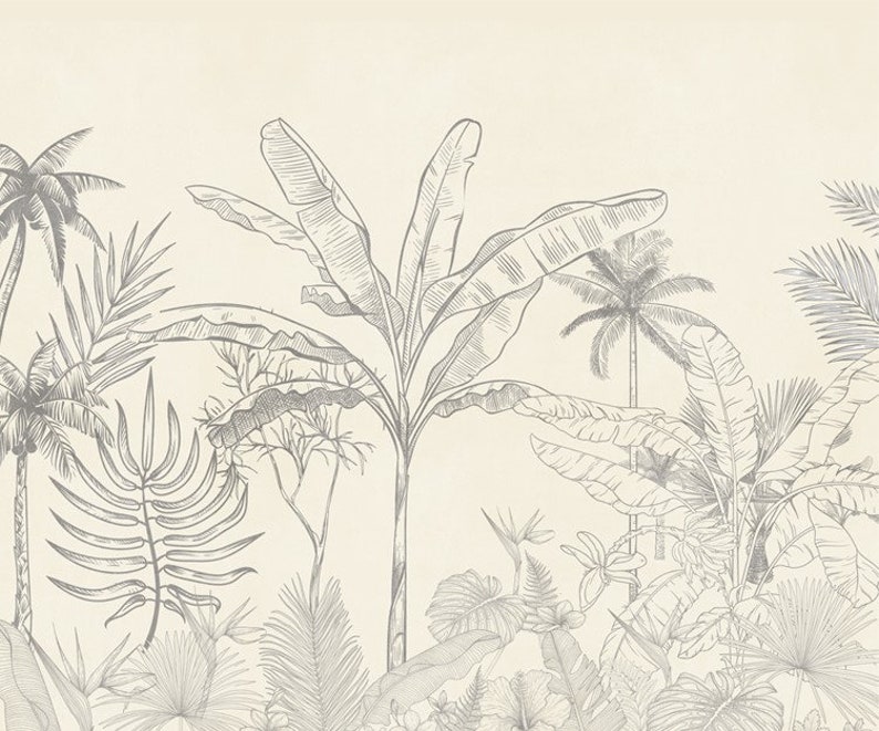 Buy Modern Black and White Palm Tree Wallpaper Mural, Tropical Banana