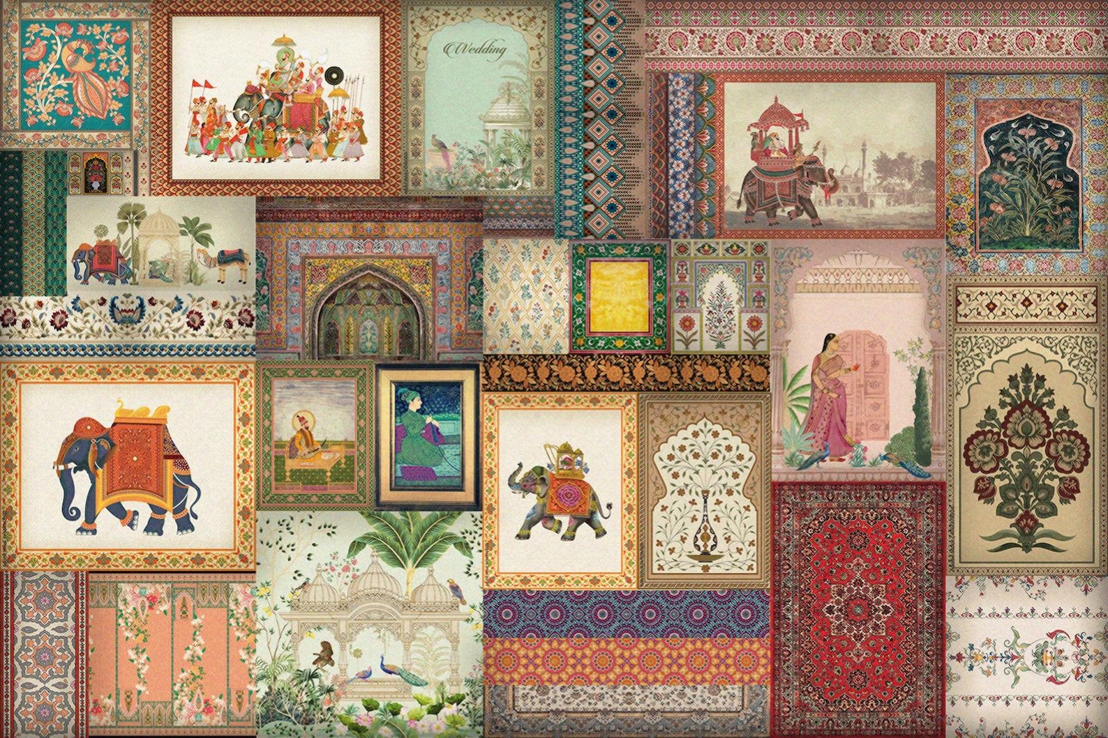 Indian Mughal Vintage Collage Wallpaper Mural, Royal Heritage Art Wall ...