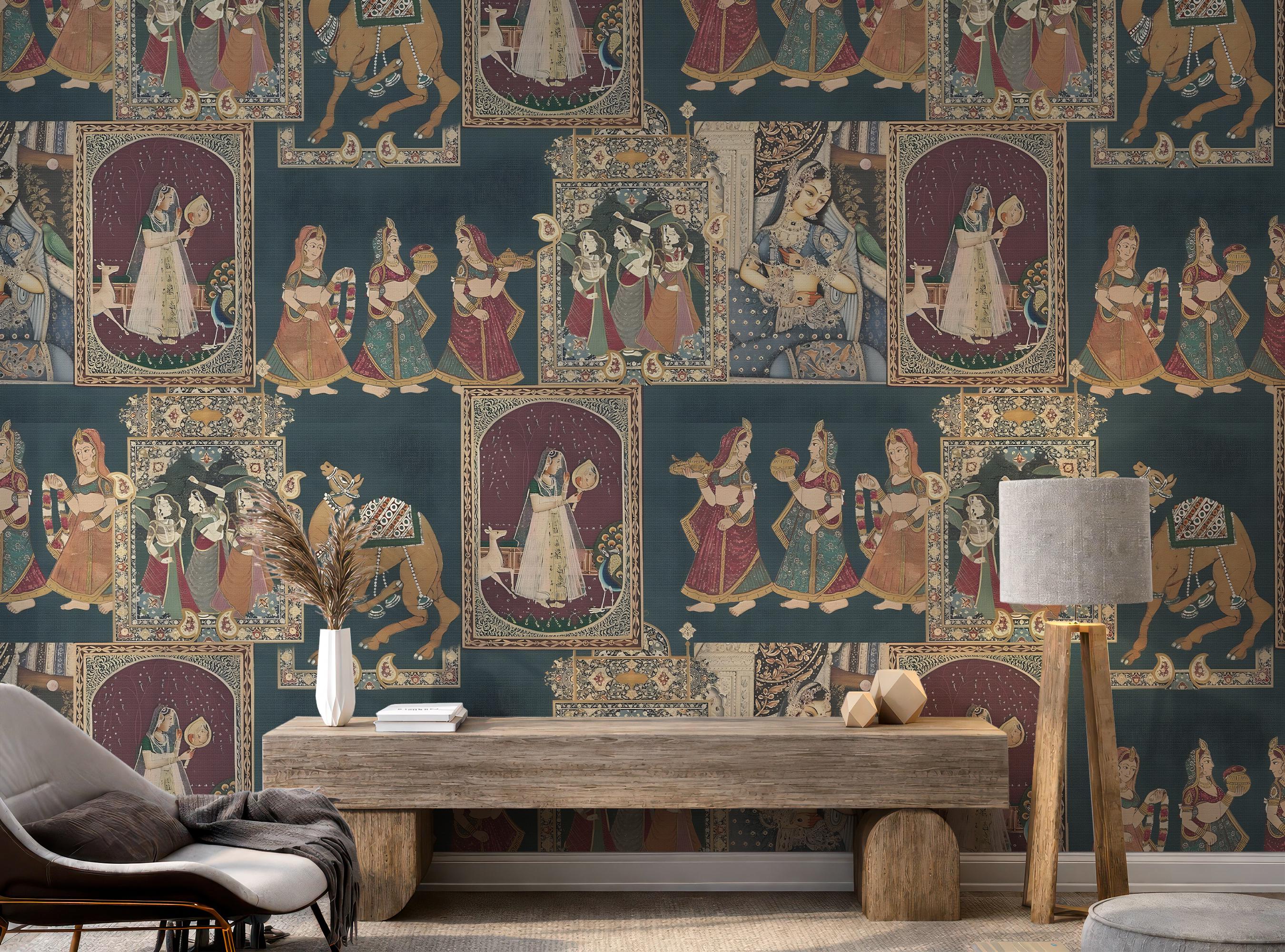 Indian Miniature Art Collage Wallpaper | Mughal & Rajasthani Heritage ...