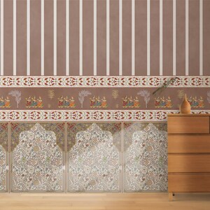 Indian Floral Jharokha Stripes Wallpaper - Traditional Rajasthani Wall ...