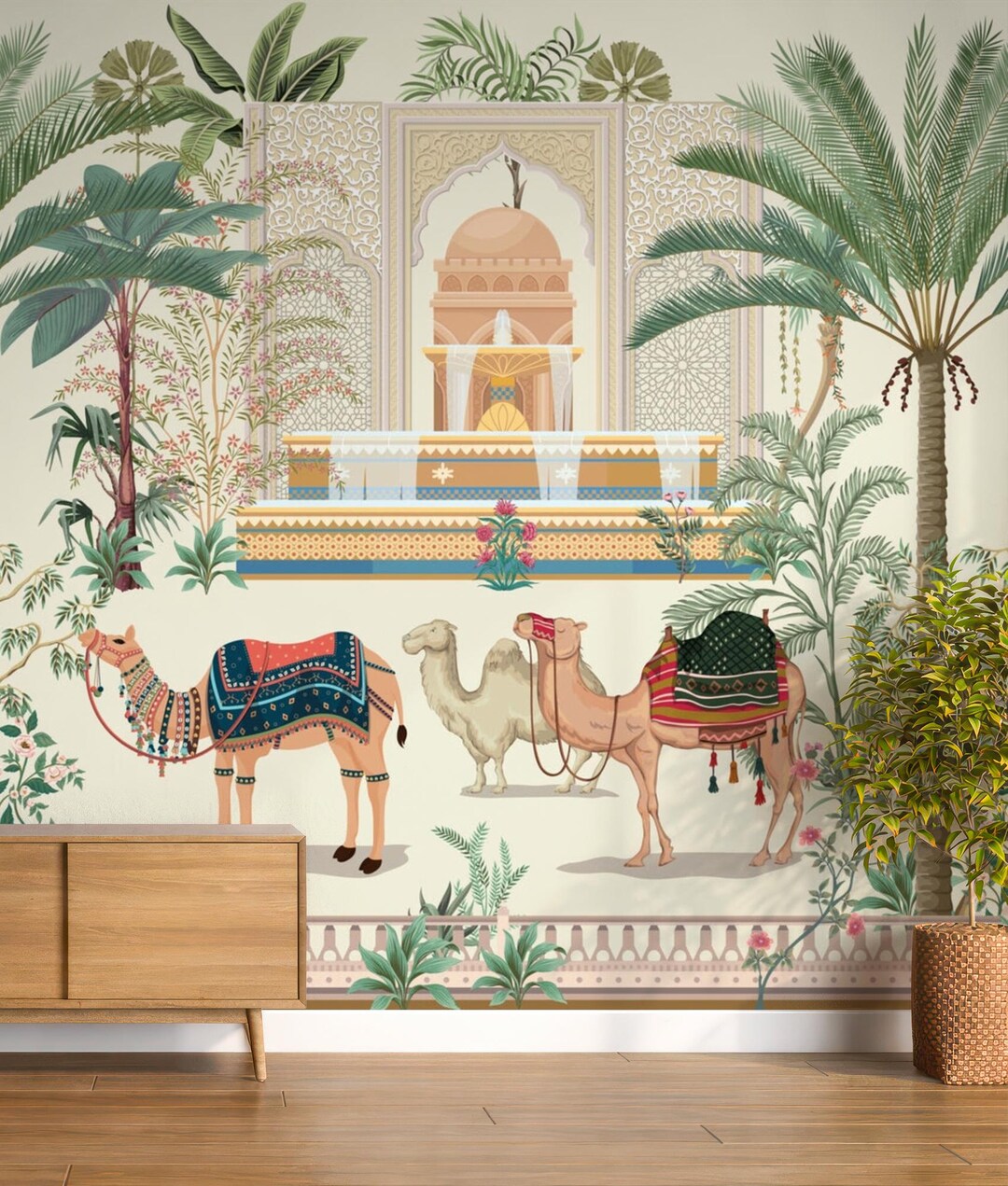 Indian Mughal Art Camel Wallpaper Mural | Royal Heritage Custom Wall ...
