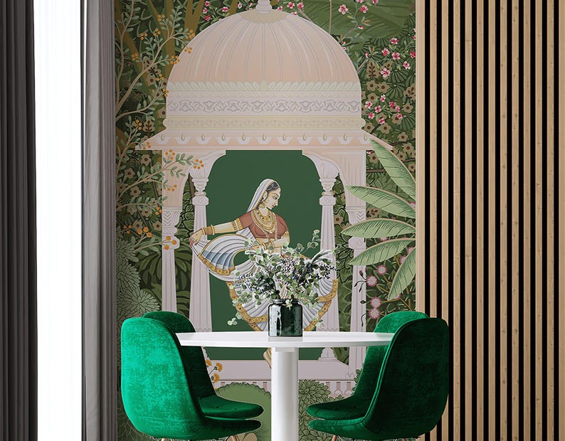 Mughal Garden Art Wallpaper Mural - Indian Rajasthani Jharokha ...
