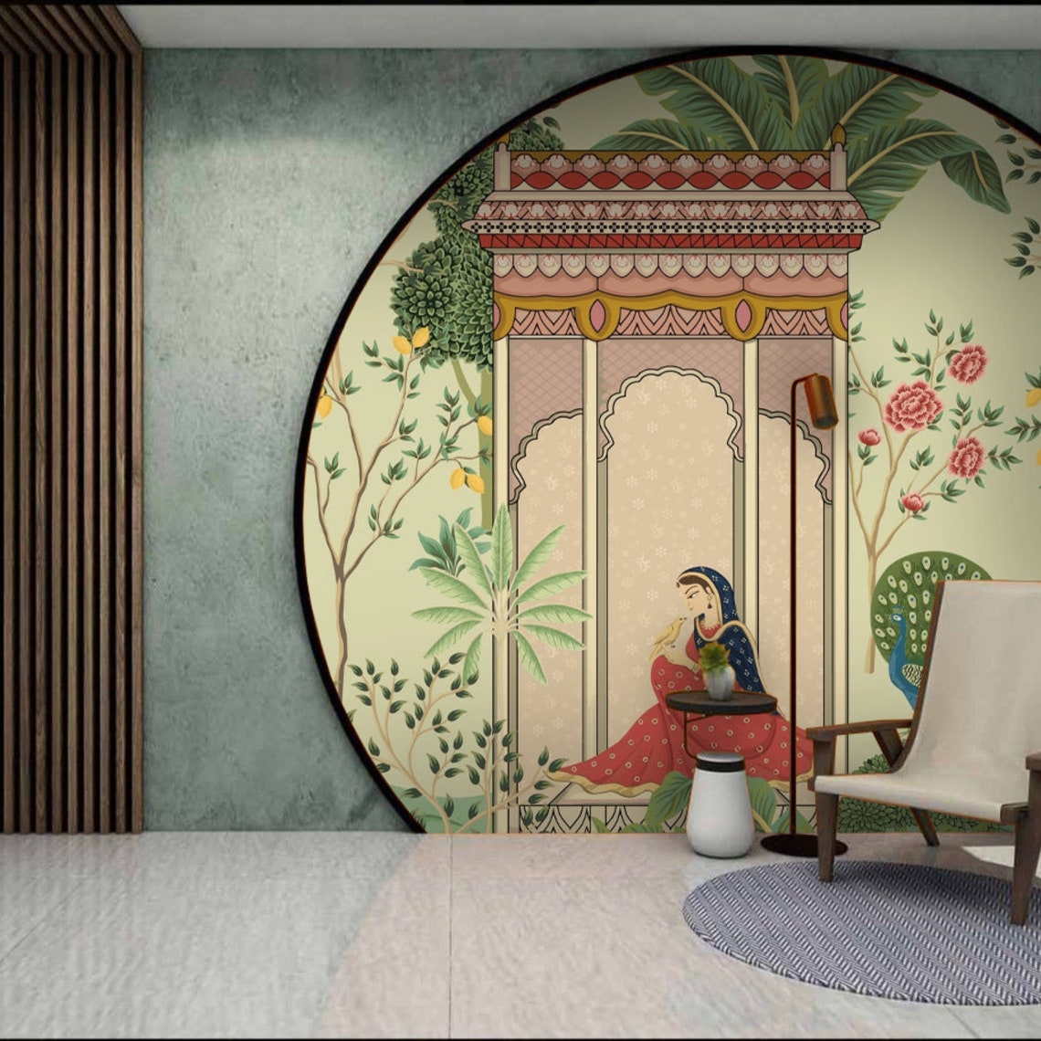 Mughal Garden Peacock Wallpaper - Indian Rajasthani Jharokha Art ...