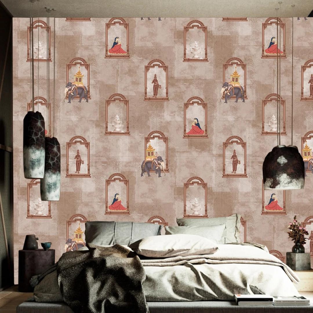 Traditional Mughal Art Wallpaper Mural | Vintage Indian Woman and ...