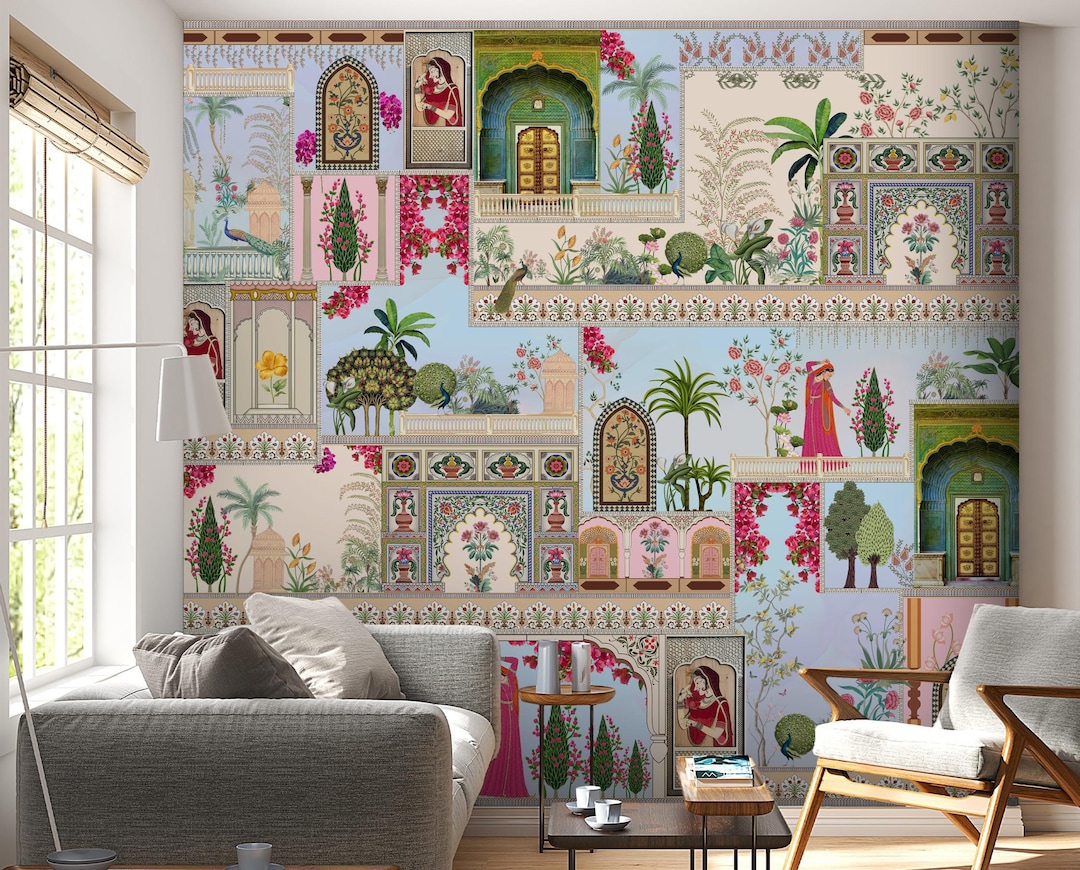 Indian Heritage Miniature Art Wallpaper Mural - Rajasthani Palace ...