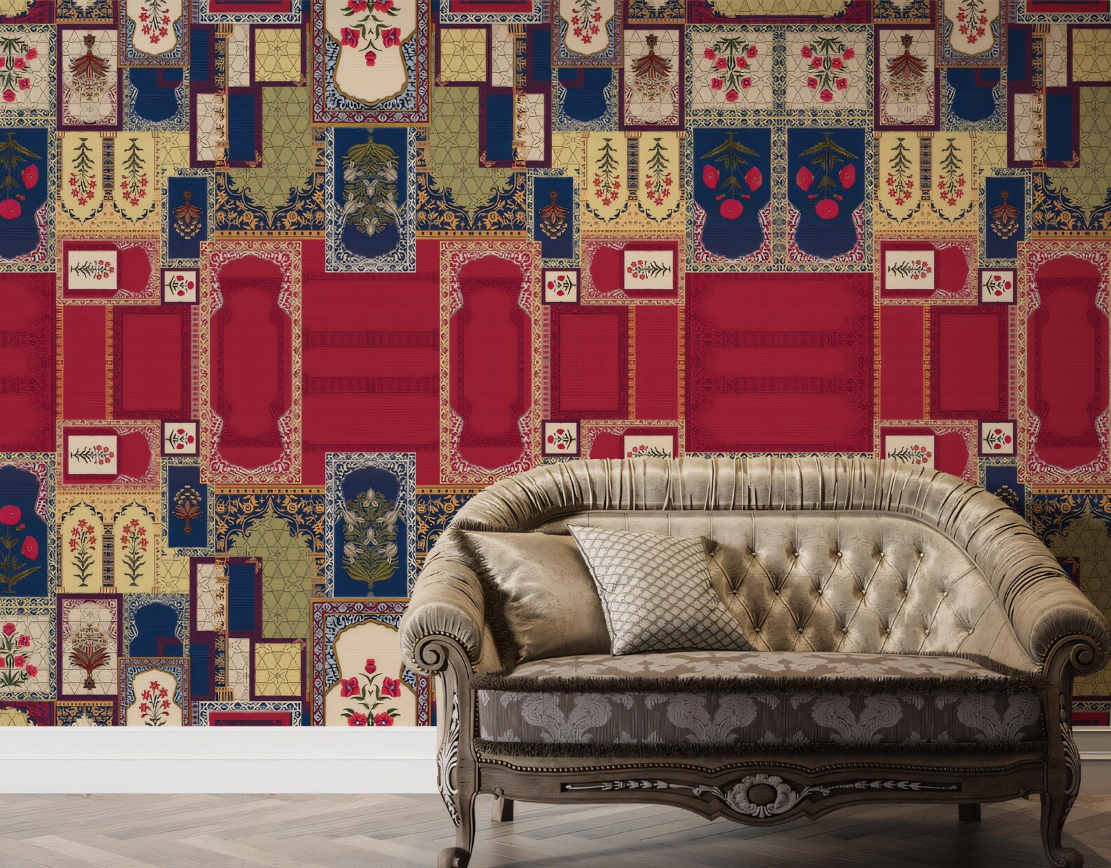 Indian Mughal Patchwork Artwork Wallpaper Mural for Home Traditional ...