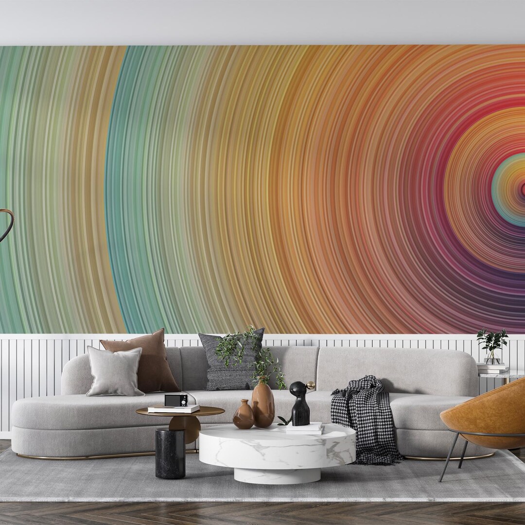 Vibrant Concentric Circles Wallpaper Mural, Abstract Boho Accent ...