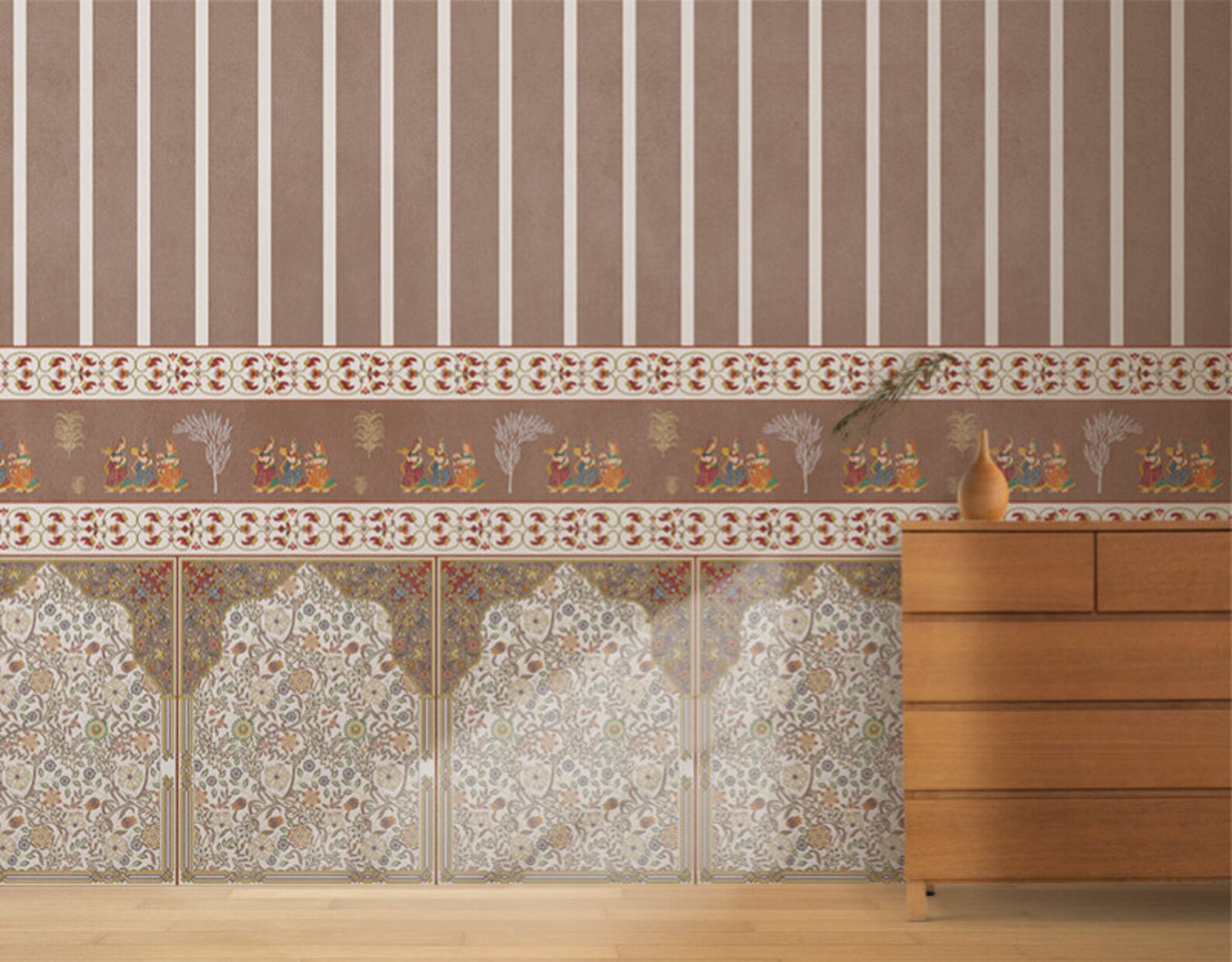Indian Floral Jharokha Stripes Wallpaper Mural for Home Decor ...