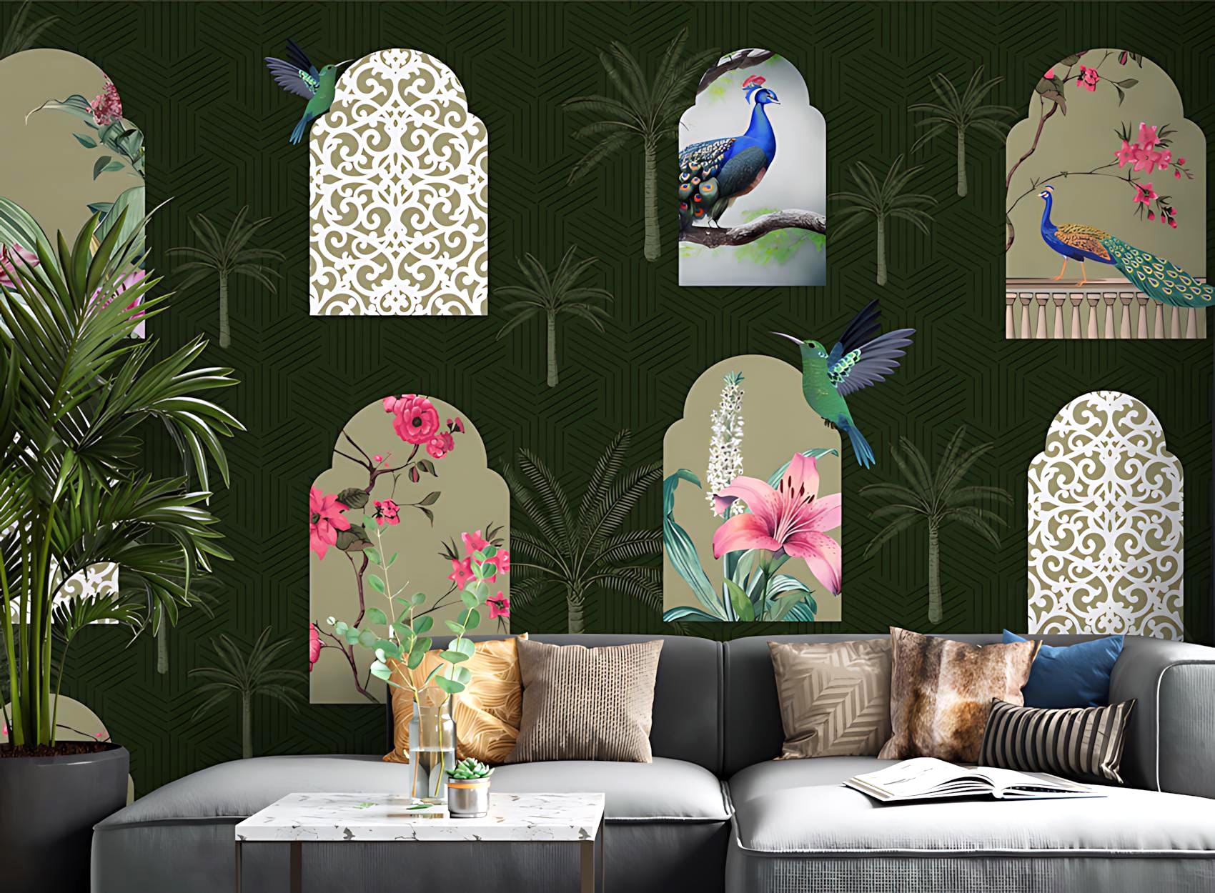 Indian Jharokha Arches Wallpaper Mural - Floral Window Wall Covering ...