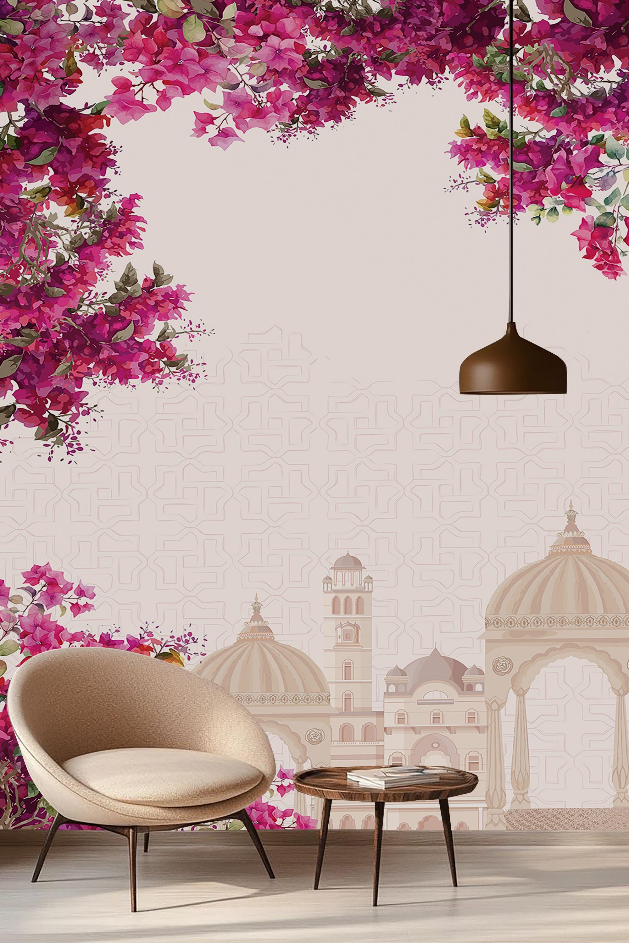 Indian Mughal Palace Wallpaper - Floral Bougainvillea Wall Mural ...