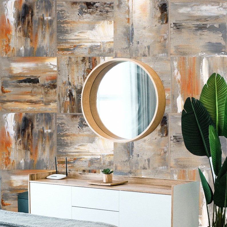 Gray and Orange Abstract Landscape Wallpaper for Walls, Gray and Orange