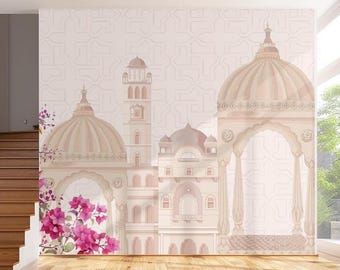 Indian Mughal Palace Wallpaper - Floral Bougainvillea Wall Mural - Vintage Mughal Wallpaper Mural for Home Decor - Premium Art Wall Covering