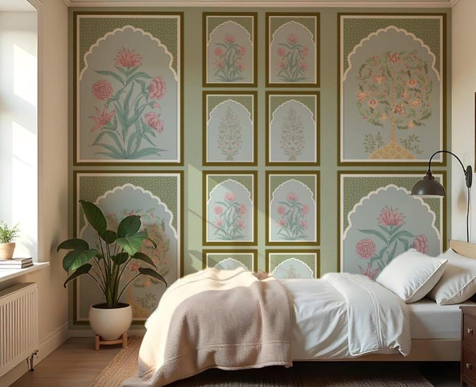 Indian Jharokha Wallpaper Mural Featuring Floral Arches, Mughal ...