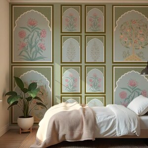 Indian Jharokha Wallpaper Mural Featuring Floral Arches, Mughal ...
