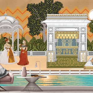 Majestic Indian Art Wallpaper Mural| Ethnic and Traditional Wall Mural Design |  Premium Canvas Fabric Wallpaper for Feature Wall Decor