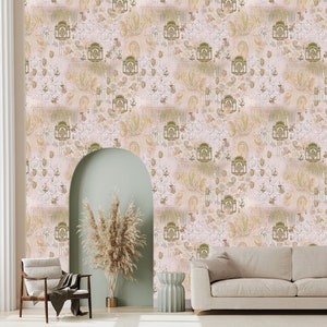 Traditional Beige Mughal Floral Wallpaper | Mughal Floral Pattern Wallpaper | Victorian Floral Wallpaper | Mughal Mural | Canvas Wallpaper