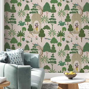 Krishna Flute with Cow Pichwai Wallpaper Mural | Spiritual Ethnic Wall Decor | Serene Wall Covering with Cows, Birds & Peacocks for Home