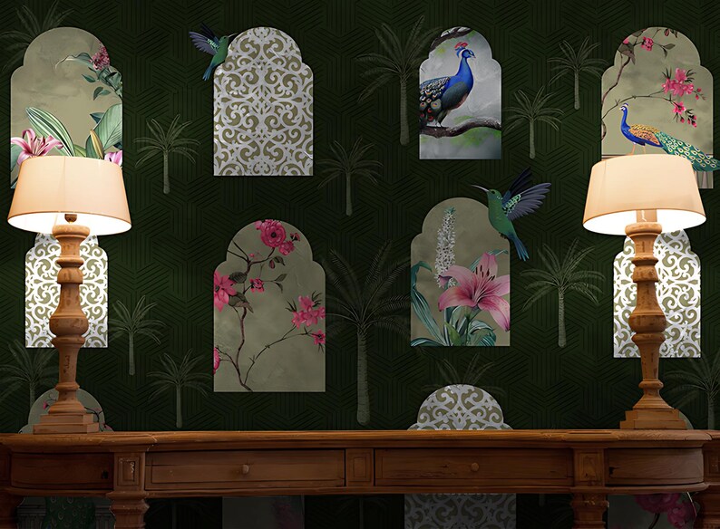 Indian Jharokha Arches Wallpaper Mural - Floral Window Wall Covering ...