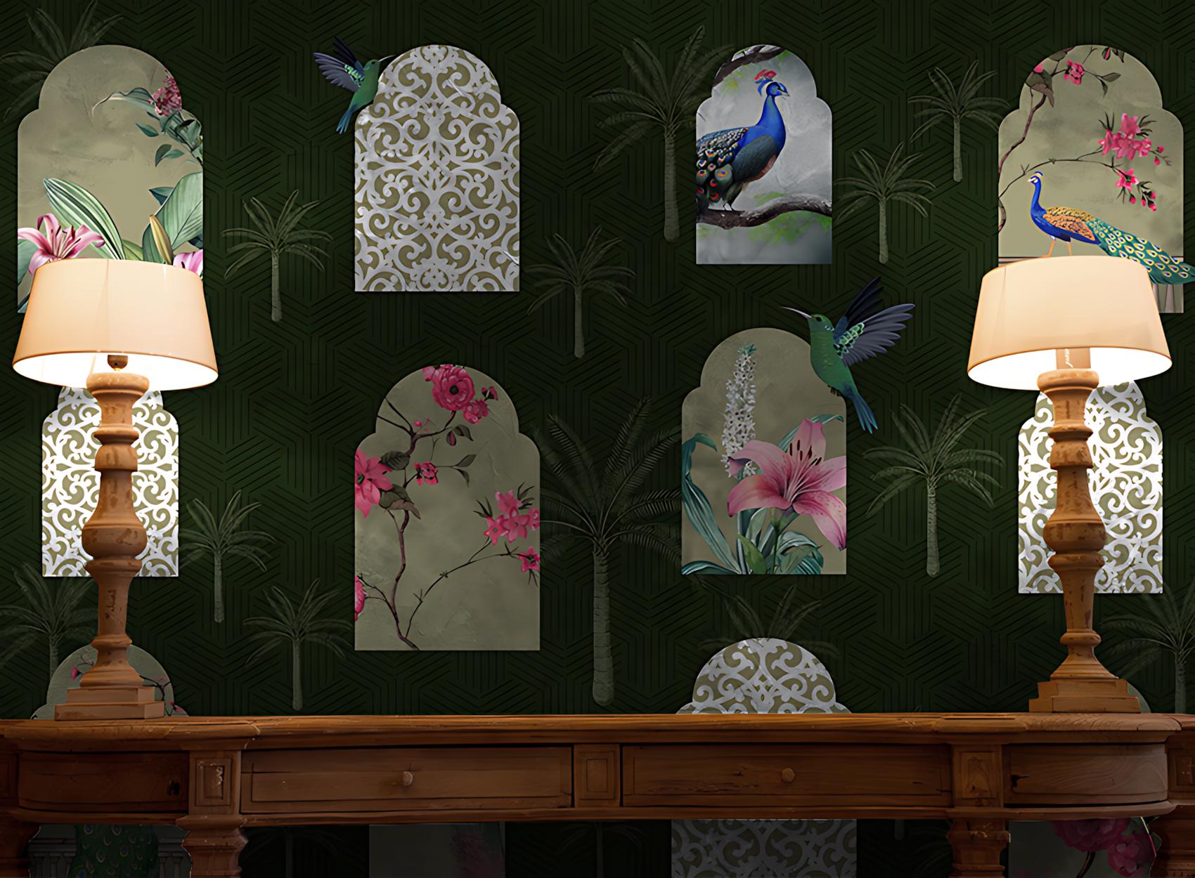 Indian Jharokha Arches Wallpaper Mural - Floral Window Wall Covering ...