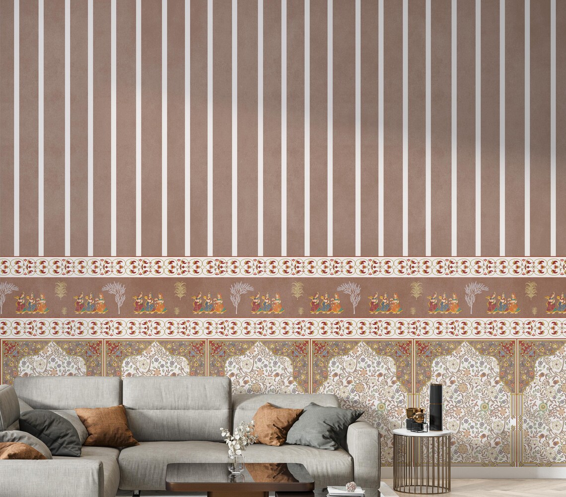 Terracotta Mughal Jharokha Wallpaper | Vintage Indian Pichwai Floral ...