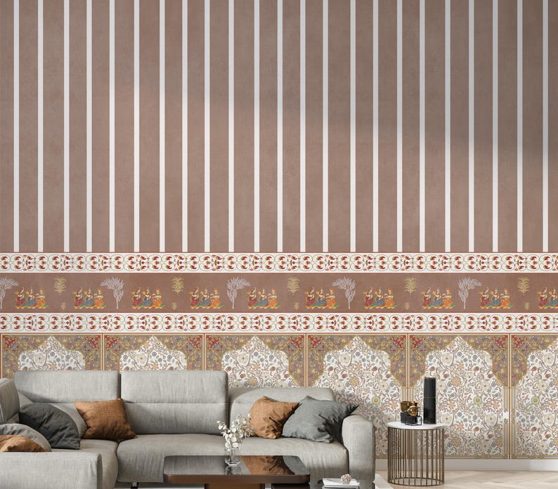 Terracotta Mughal Arch Wallpaper | Vintage Indian Pichwai Floral Wall ...