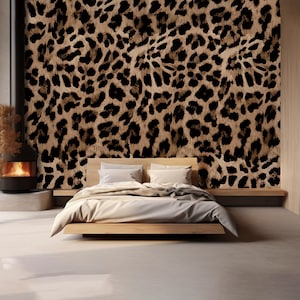 Leopard Skin Print Wallpaper, Leopard Animal Mural, Black Leopard Wall Decor, Real Cheetah Fur Art, Black Gold Leopard Skin for Living Room