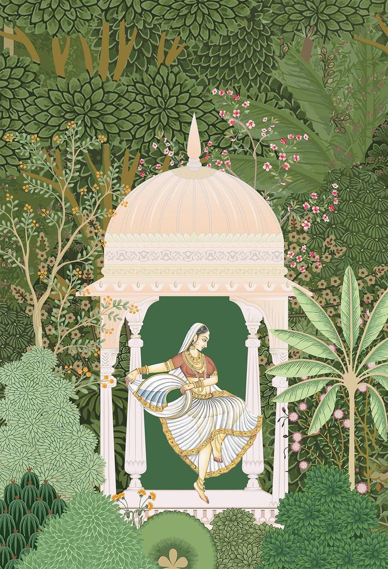 Mughal Garden Art Wallpaper Mural - Indian Rajasthani Jharokha ...