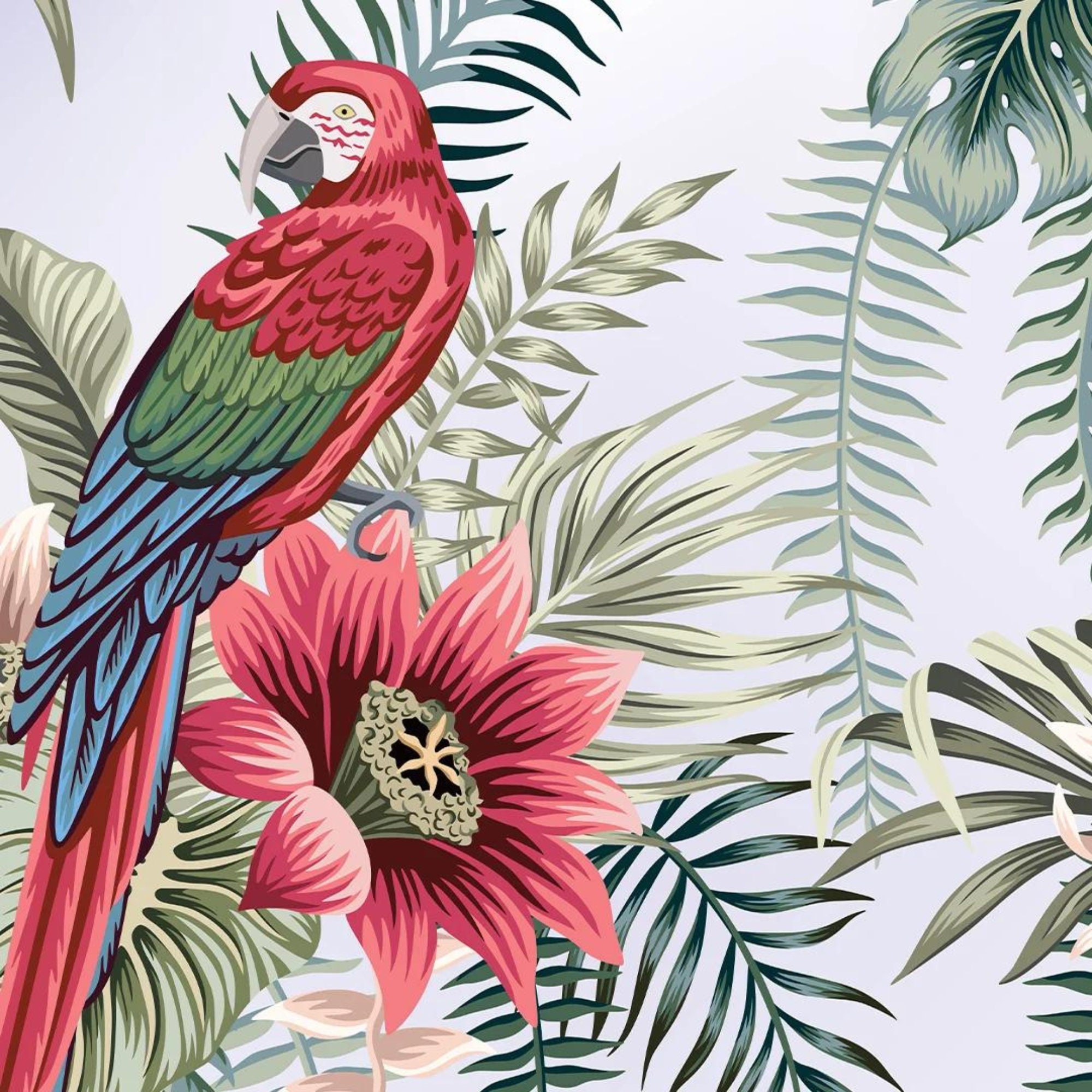 Tropical Leaves and Parrot Wallpaper Parrot Wallpaper Floral Wallpaper