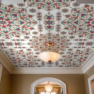 Floral Mandala Ceiling Custom Wallpaper - Moroccan Boho Medallion Luxury Wall Mural, Vintage Ornate Geometric Designer Accent Wallcovering