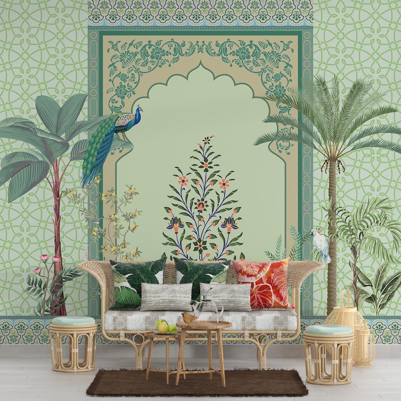 Mughal & Rajasthani Jharokha Wallpaper – Royal Heritage Arch Wall Mural ...