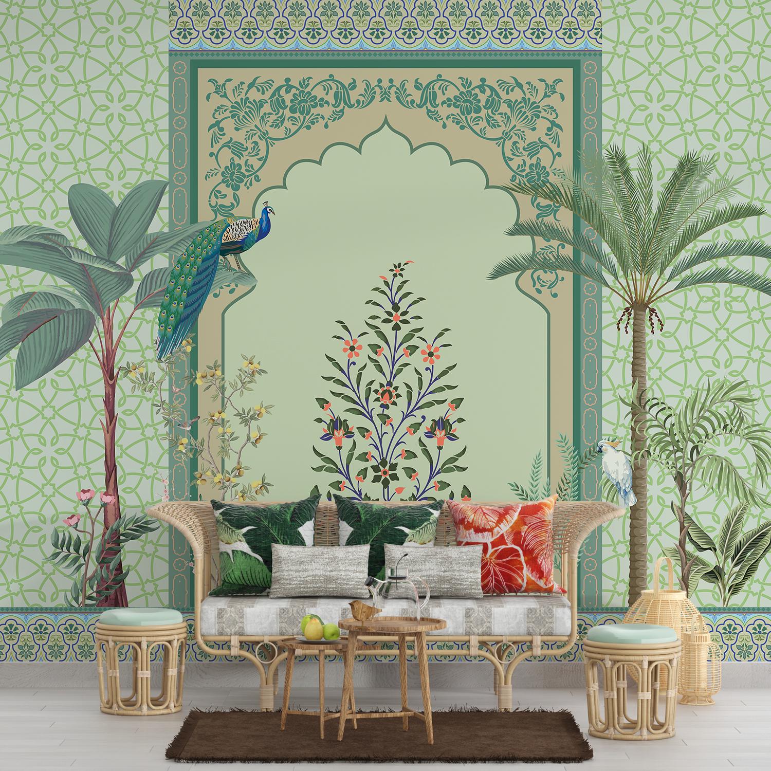 Mughal & Rajasthani Jharokha Wallpaper – Royal Heritage Arch Wall Mural ...