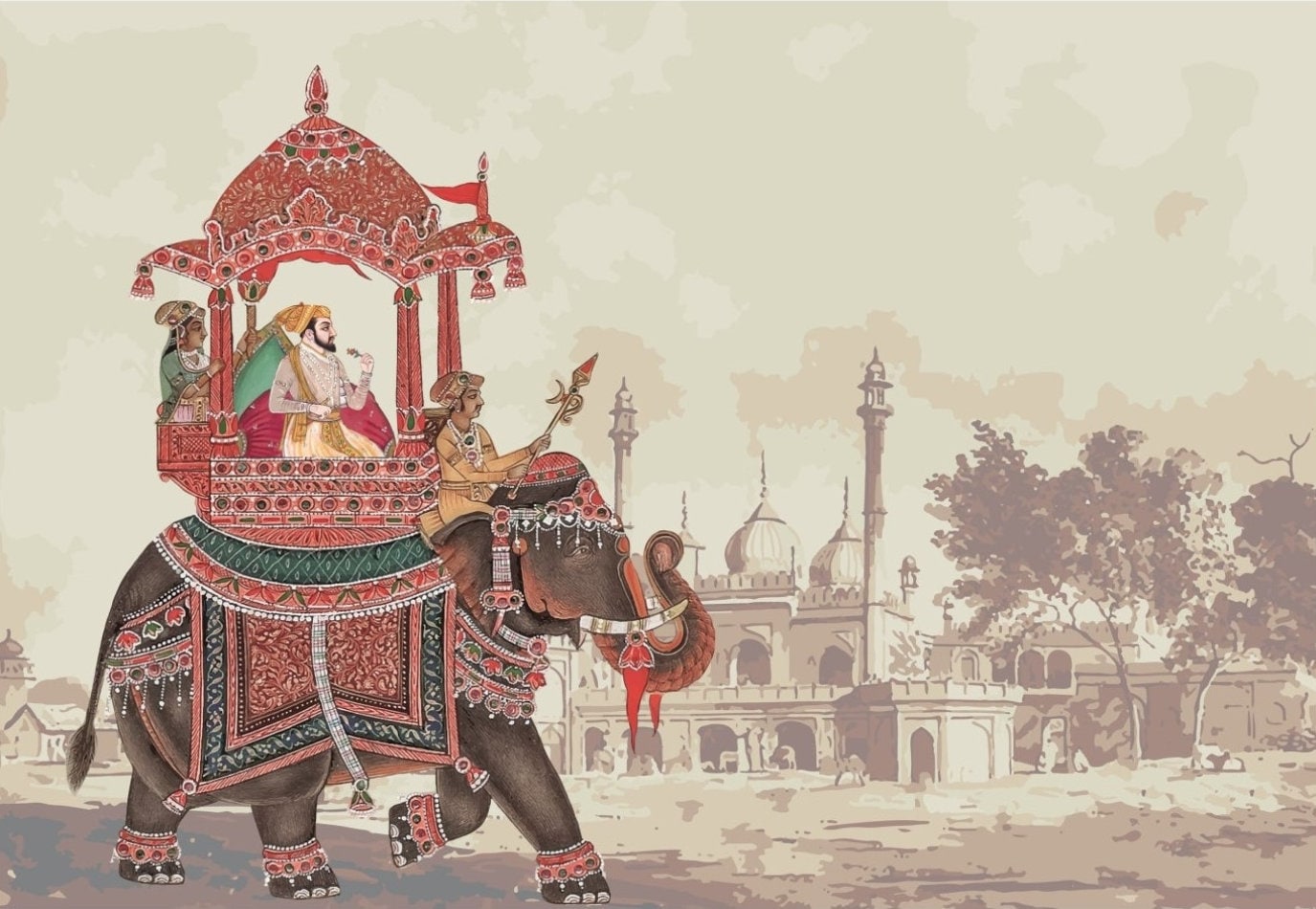 Vintage Indian Wallpaper Mural, Indian Art Collage Wallpaper, Mughal ...