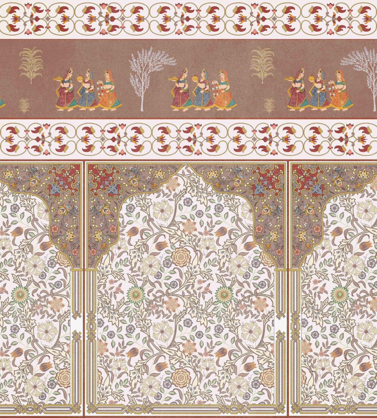Indian Floral Jharokha Stripes Wallpaper - Traditional Rajasthani Wall ...