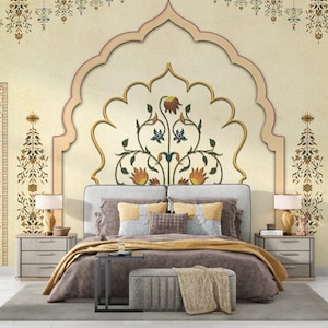 Royal Rajasthani Arches Vintage Wallpaper Home decor, Luxury Mughal architecture Floral Art Mural, Traditional Indian Haveli Wall Art Decor