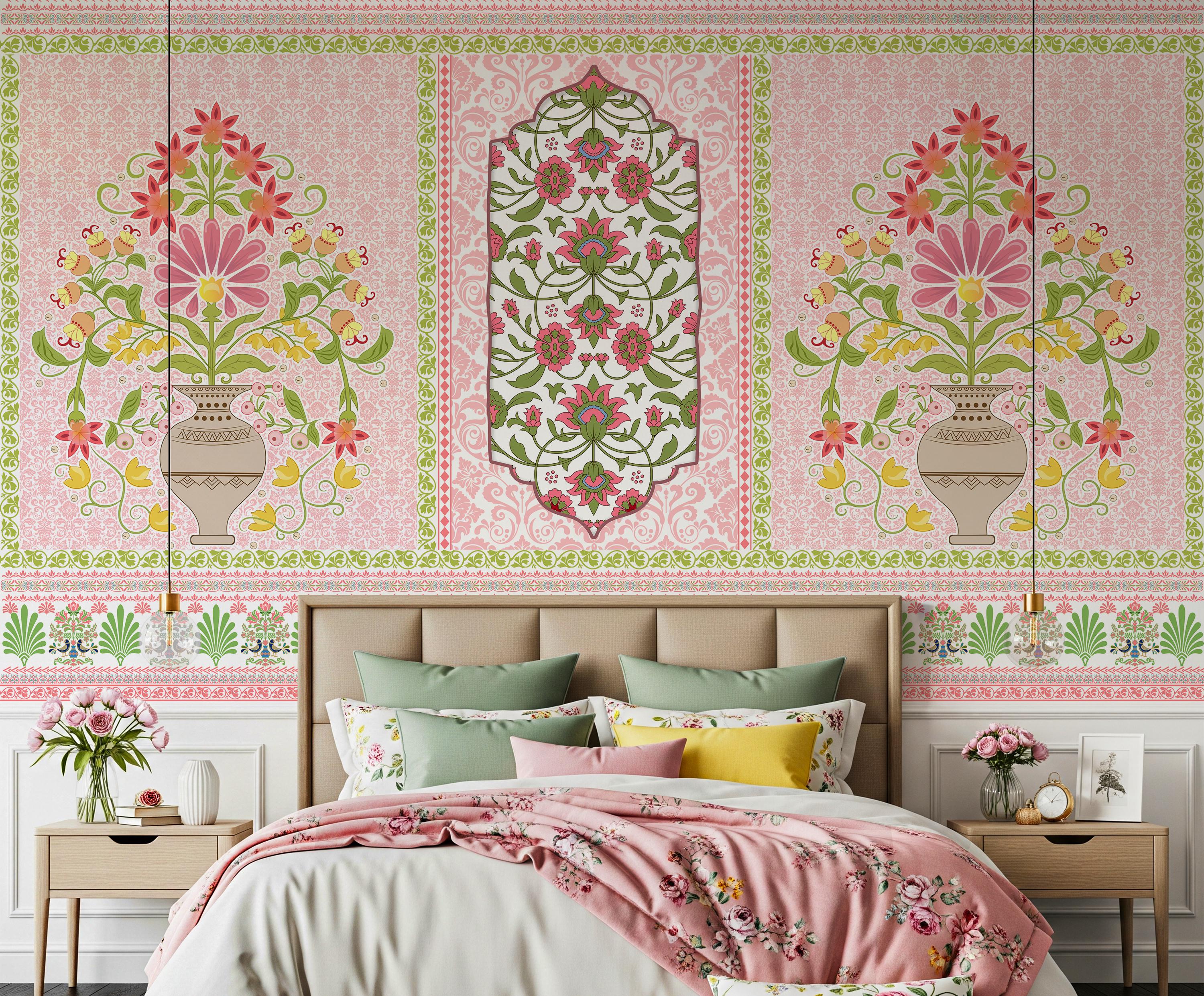 Mughal Floral Arch Wallpaper Mural for Living Room: Traditional Indian ...