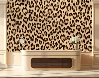 Leopard Skin Fur Wallpaper Mural, Cheetah Animal Wall Decor, Real Black Leopard Fur Wall Art, Black Gold Leopard Skin Mural for Living Room