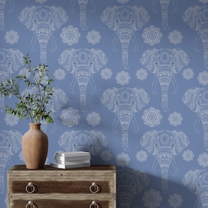 Royal Indian Elephant Wallpaper Mural, Traditional Indian Elephant Wall Decor, Ethnic Ganesh religious Wallpaper, Handmade Bohemian Wall Art