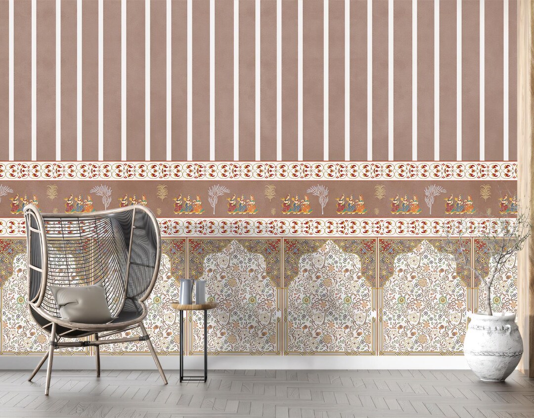 Indian Floral Jharokha Stripes Wallpaper Traditional Rajasthani Wall ...
