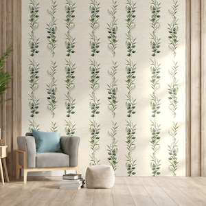 Green Ferns Vintage Wallpaper Wall Mural For Bedroom, Green Leaf Pattern Oil Painting Wall Covering, Custom Green Olive Botanical Wall Mural