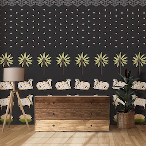Pichwai Cow Wallpaper For Temple Room, Pichwai Painting For Wall Decoration, Pichwai Hand-painted Canvas for Indian Mandir, Pichwai Art Deco
