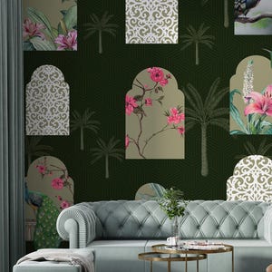 Indian Jharokha Arches Wallpaper Mural - Floral Window Wall Covering ...
