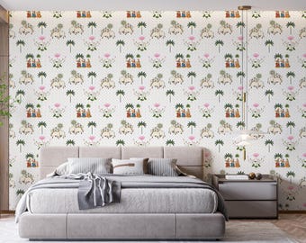 Pichwai Cow Indian Wallpaper Mural, Krishna Gopis & Lotus Wall Covering, Rajasthani Art Bedroom Living Room Accent Wall, Ethnic Home Decor