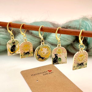 Sun worshipping cats - 5 Stitch Markers for Knitting and Crochet!