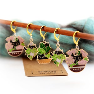 Cats in plants! - 5 Stitch Markers for Knitting and Crochet!