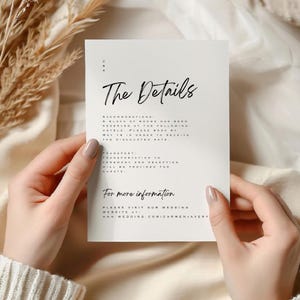 Einfache Hochzeitseinladungsvorlage, benutzerdefinierte Hochzeitseinladung, minimalistische Hochzeitsdetailkarte, Anpassungskarte, bearbeitbare Vorlage, Carmen